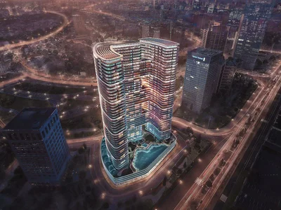 Residential complex New high-rise residence Binghatti Hills with swimming pools, sports grounds and a green area, Barsha South, Dubai, UAE