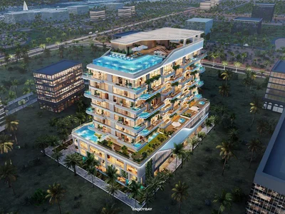 Residential complex New Tivano Residence with swimming pools and lounge areas near the beach, Dubai Islands, Dubai, UAE