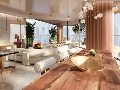 Residential complex New residence Eywa with swimming pools, lounge areas and waterfalls on the bank of the canal, Business Bay, Dubai, UAE