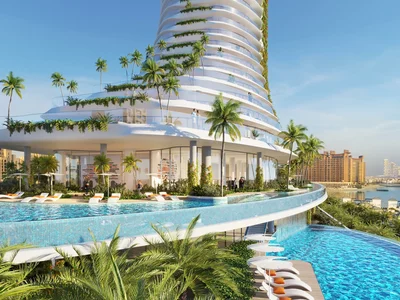 Zespół mieszkaniowy Como Residences — tall residential complex by Nakheel with artificial lakes and sandy beach in Palm Jumeirah, Dubai