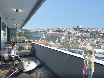 Zespół mieszkaniowy Apartments in a residential complex with a pool and a view of the Golden Horn Bay, Istanbul, Turkey