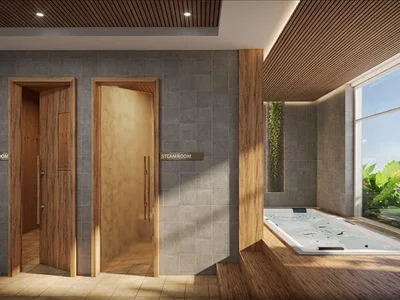 Wohnanlage New complex of furnished apartments Vega with swimming pools and terraces, Dubai Sports City, Dubai, UAE