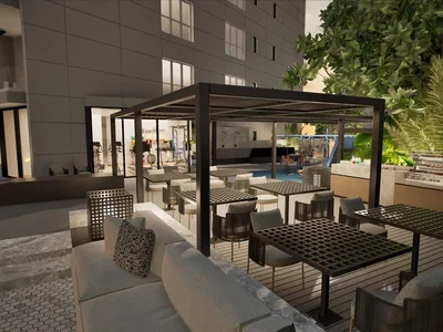 Complexe résidentiel New Esplora Residence with a swimming pool, green and lounge areas, JVC, Dubai, UAE