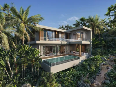 Zespół mieszkaniowy New villas with pools in a residential complex with a natural waterfall, Lamai, Samui, Thailand