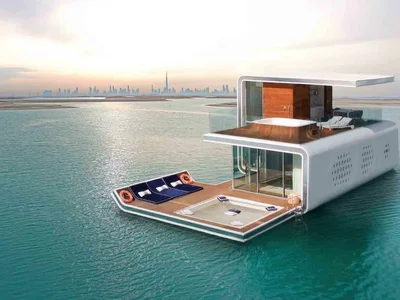 Residential complex The Floating Seahorse — floating villas by Kleindienst with underwater lower floors, lounge areas and jacuzzis in The World Islands, Dubai