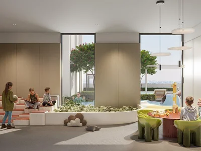 Residential complex New S1LVA PARK Residence with swimming pools close to a school, in the green area of JVT, Dubai, UAE