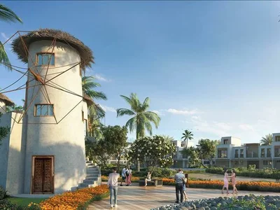 Wohnanlage New residence Mykonos with a beach and lounge areas, Damac Lagoons, Dubai, UAE