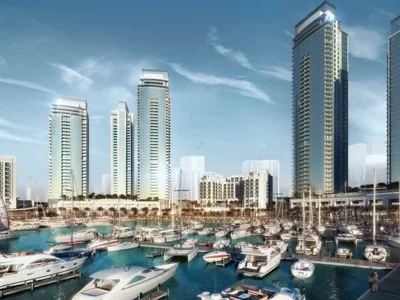 Residential complex High-rise premium residence Creek Residences near the yacht marina, Dubai Creek Harbour, Dubai, UAE