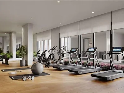 Residential complex New Hillcrest Residence with a swimming pool and a park in a green area, Town Square, Dubai, UAE