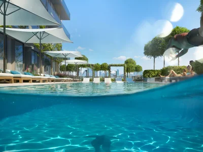 Residential complex New residence Ozone 1 with a swimming pool and a parking close to highways and Palm Jumeirah, JVC, Dubai, UAE