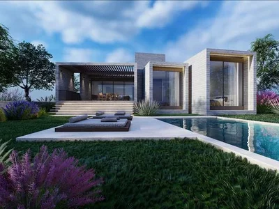 Zespół mieszkaniowy New villa with a swimming pool, a garden and a panoramic view in the prestigious area of Sea Caves, Peyia, Cyprus