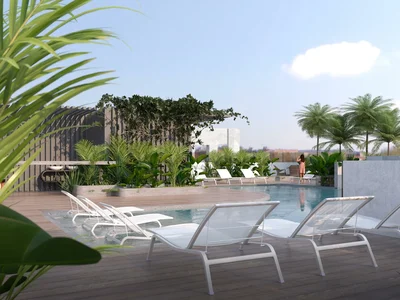 Complejo residencial New complex of serviced apartments Sky Suites with swimming pools, a spa and a restaurant, JVC, Dubai, UAE