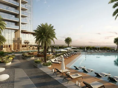 Wohnanlage New high-rise residence Claydon House with three swimming pools, a lagoon and a promenade, Nad Al Sheba 1, Dubai, UAE