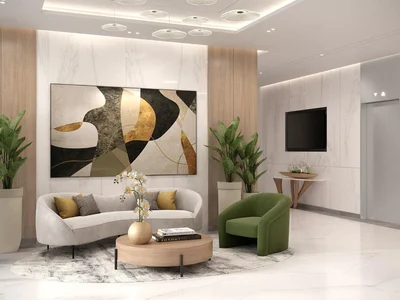 Zespół mieszkaniowy New Ruby Residence with a swimming pool and a clubhouse close to the key highways, JVC, Dubai, UAE
